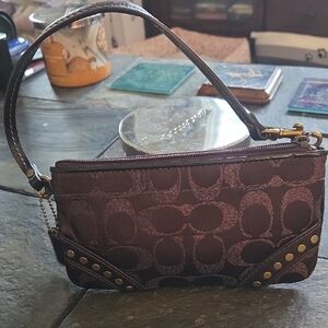 Coach Brown Signature Wristlet with Gold-Tone Studs